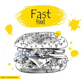 手绘快餐汉堡包矢量素材